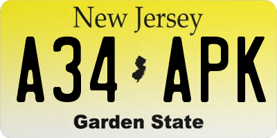 NJ license plate A34APK