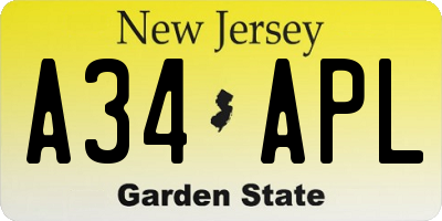NJ license plate A34APL
