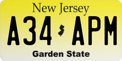 NJ license plate A34APM