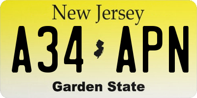 NJ license plate A34APN