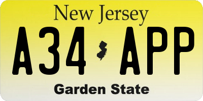 NJ license plate A34APP