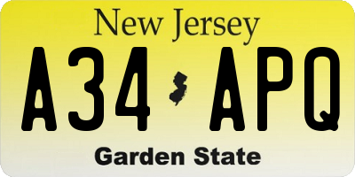NJ license plate A34APQ