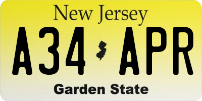 NJ license plate A34APR