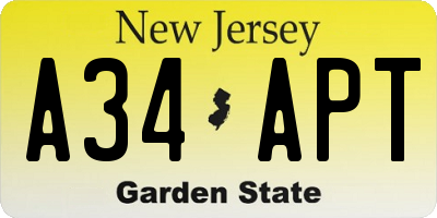 NJ license plate A34APT