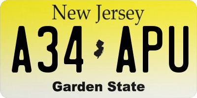 NJ license plate A34APU