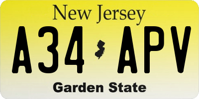 NJ license plate A34APV