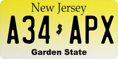 NJ license plate A34APX