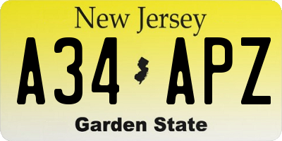 NJ license plate A34APZ