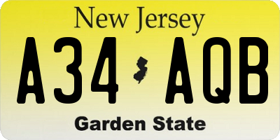 NJ license plate A34AQB
