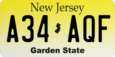 NJ license plate A34AQF