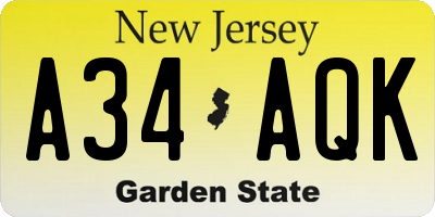 NJ license plate A34AQK