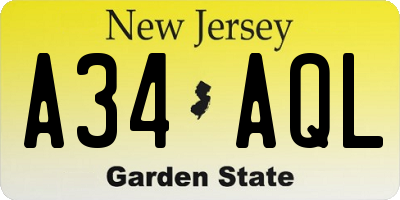 NJ license plate A34AQL