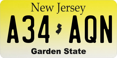 NJ license plate A34AQN