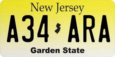 NJ license plate A34ARA