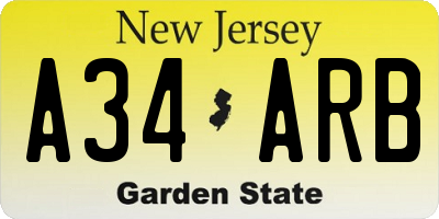 NJ license plate A34ARB