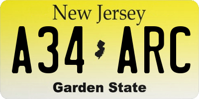 NJ license plate A34ARC