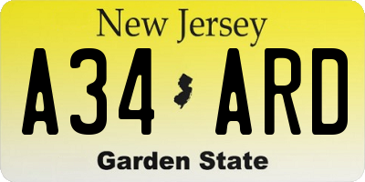 NJ license plate A34ARD