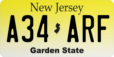 NJ license plate A34ARF