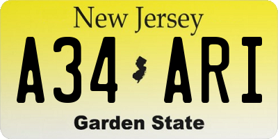 NJ license plate A34ARI