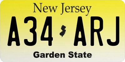 NJ license plate A34ARJ