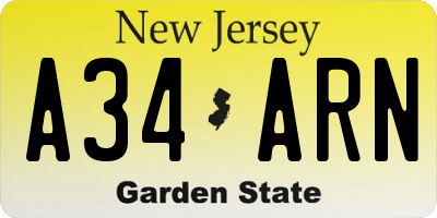 NJ license plate A34ARN