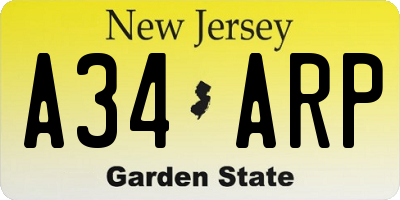 NJ license plate A34ARP