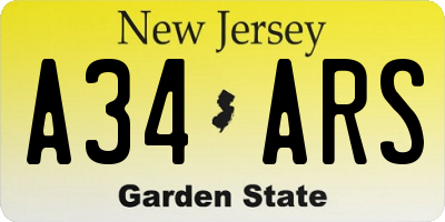 NJ license plate A34ARS