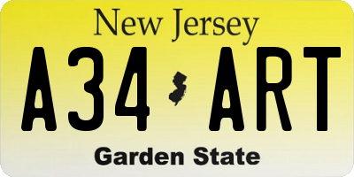 NJ license plate A34ART