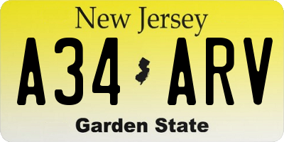 NJ license plate A34ARV