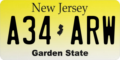 NJ license plate A34ARW