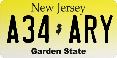 NJ license plate A34ARY