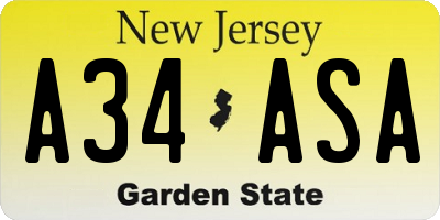 NJ license plate A34ASA