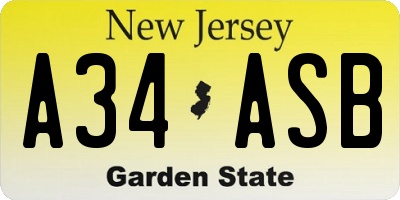 NJ license plate A34ASB