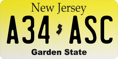 NJ license plate A34ASC