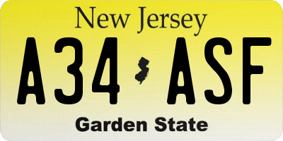 NJ license plate A34ASF