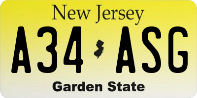 NJ license plate A34ASG
