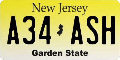 NJ license plate A34ASH