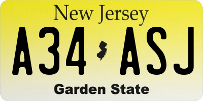 NJ license plate A34ASJ