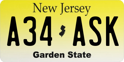 NJ license plate A34ASK