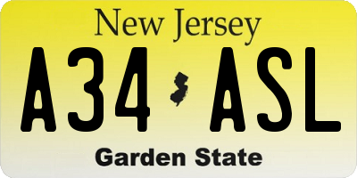 NJ license plate A34ASL