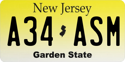 NJ license plate A34ASM