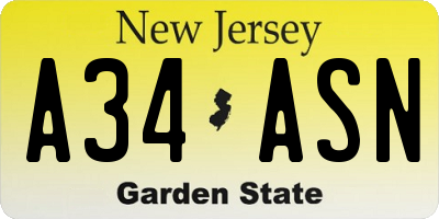 NJ license plate A34ASN