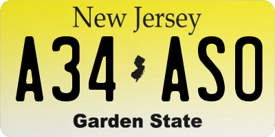 NJ license plate A34ASO