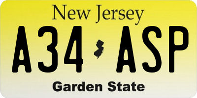 NJ license plate A34ASP