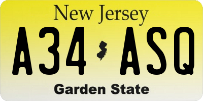 NJ license plate A34ASQ