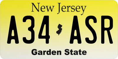 NJ license plate A34ASR