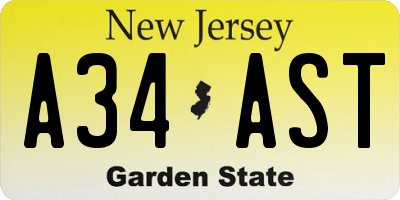 NJ license plate A34AST