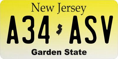 NJ license plate A34ASV