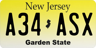 NJ license plate A34ASX