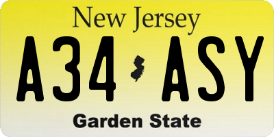 NJ license plate A34ASY